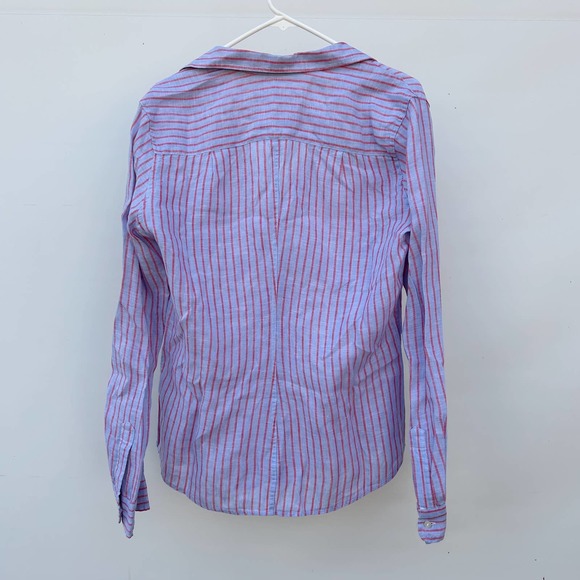 Frank & Eileen Linen Button Down Long Sleeve Pink Blue Striped Blouse Large - Picture 3 of 9